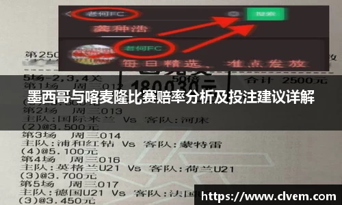墨西哥与喀麦隆比赛赔率分析及投注建议详解